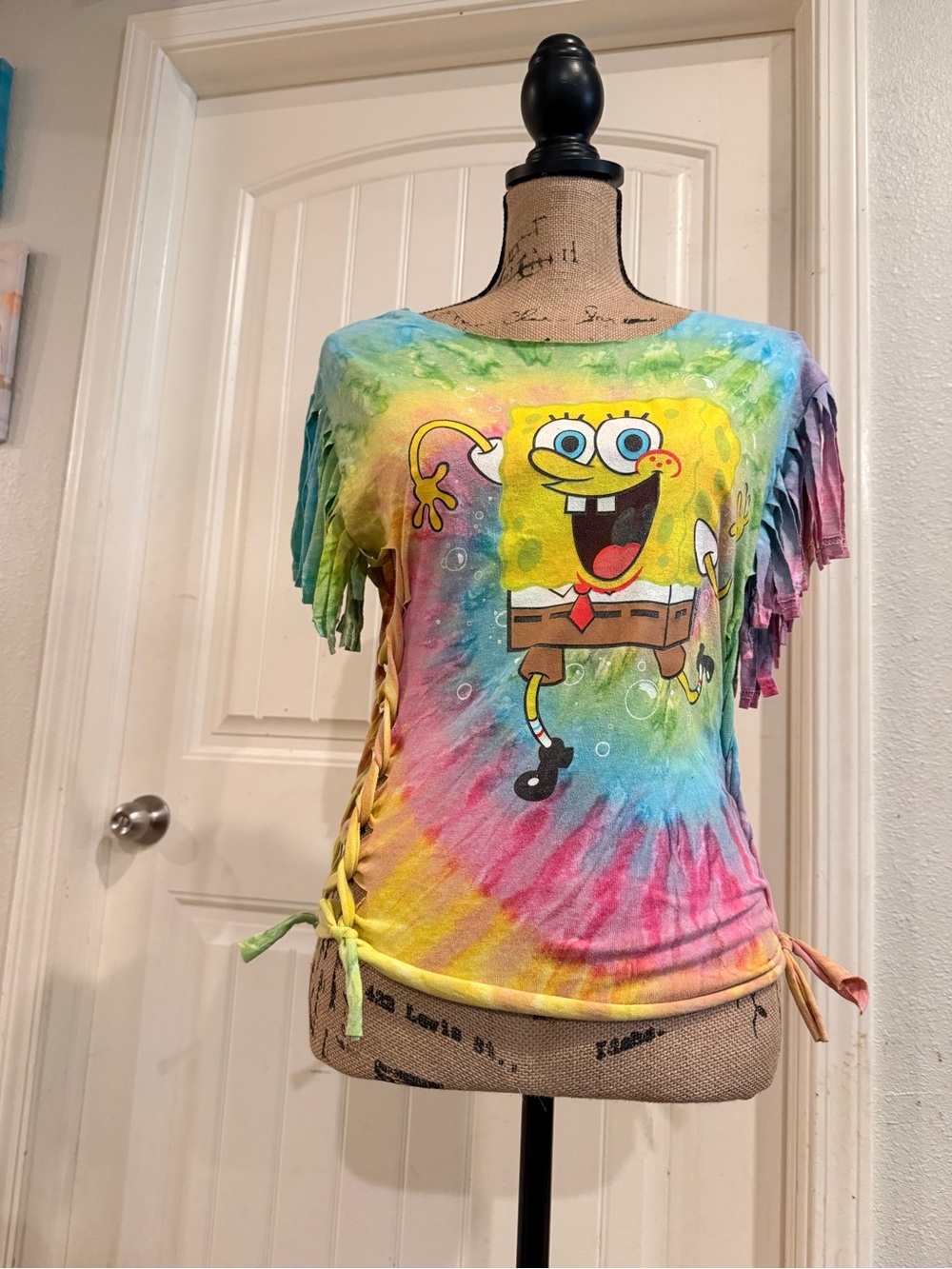 SpongeBob Rainbow Tie-Dye Fringe Tee – Small